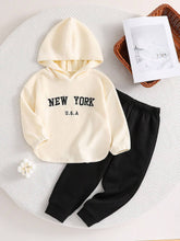2pcs/Set Young Girl' Embroidered Contrast Color Cozy Fleece Sweatshirt And Pants Set